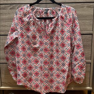 J. Crew Floral Print silk Blouse in Red and Blue